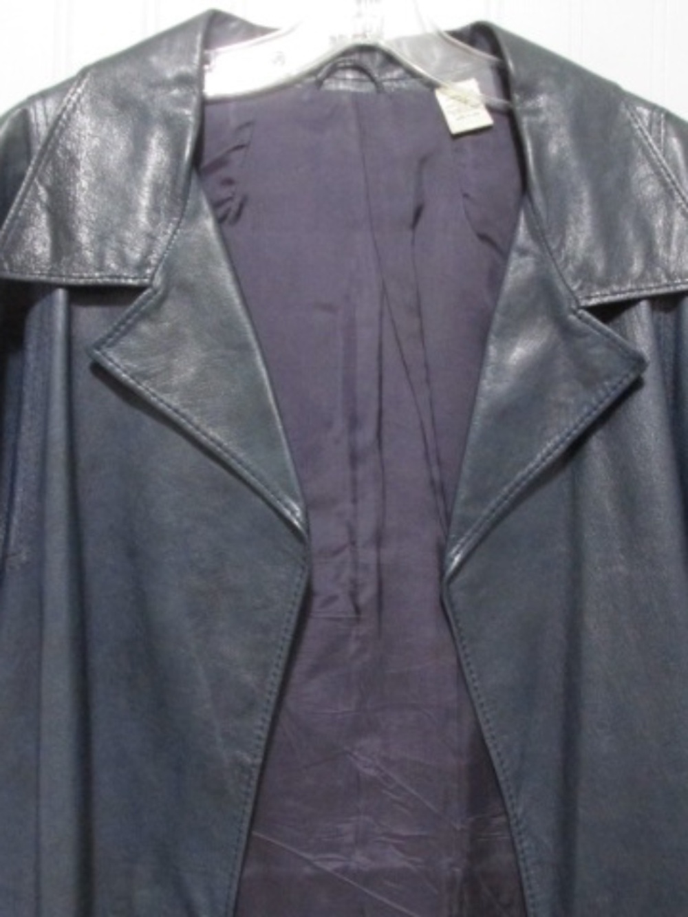 Pancaldi VTG Navy Open Front Belted Leather Jacket, Size XL - Picture 2 of 11